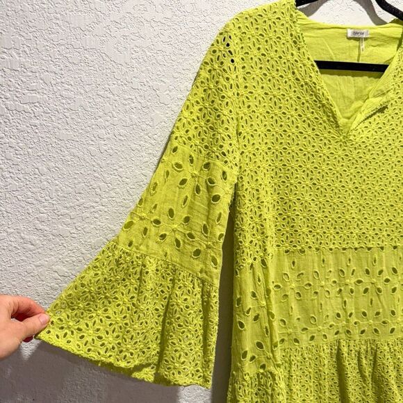 Tyler Böe Isla Eyelet Tunic Dress Women's Large Wild Lime Chartreuse Green Cotto - Picture 4 of 10